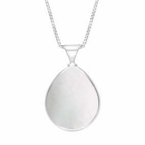 18ct White Gold Blue John Mother of Pearl Queens Jubilee Hallmark Double Sided Pear-shaped Necklace D