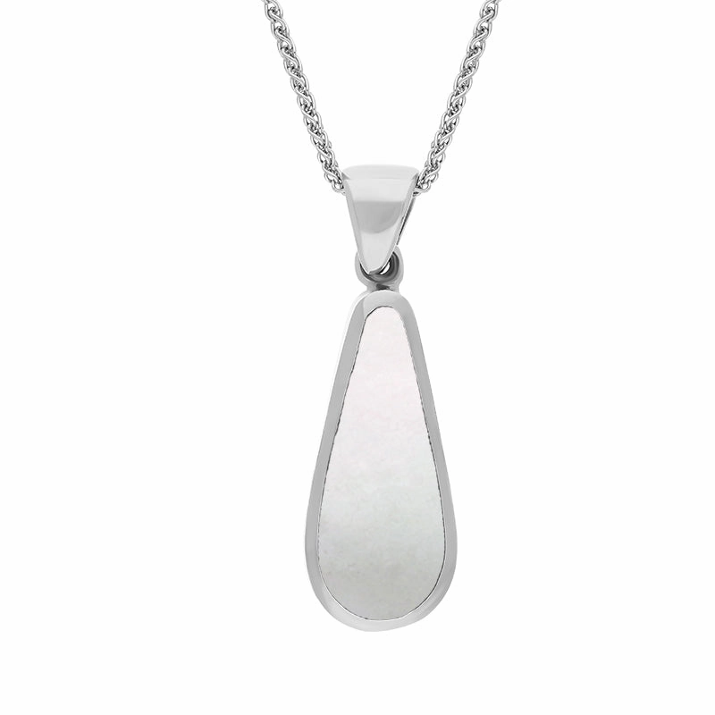 18ct White Gold Blue John Mother Of Pearl Small Double Sided Pear Cut Fob Necklace
