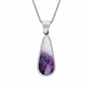 18ct White Gold Blue John Mother Of Pearl Small Double Sided Pear Cut Fob Necklace