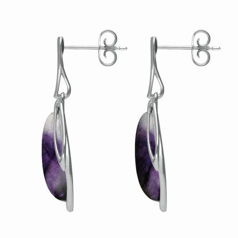 18ct White Gold Blue John Open Marquise Drop Earrings