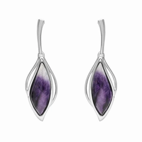 18ct White Gold Blue John Open Marquise Drop Earrings