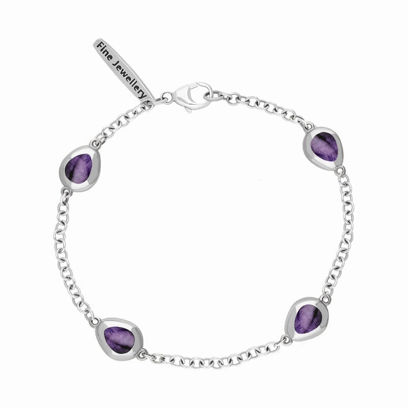 18ct White Gold Blue John Oval Cross Detail Four Stone Bracelet