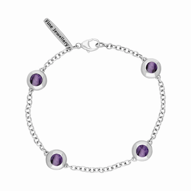 18ct White Gold Blue John Oval Heart Detail Four Stone Bracelet