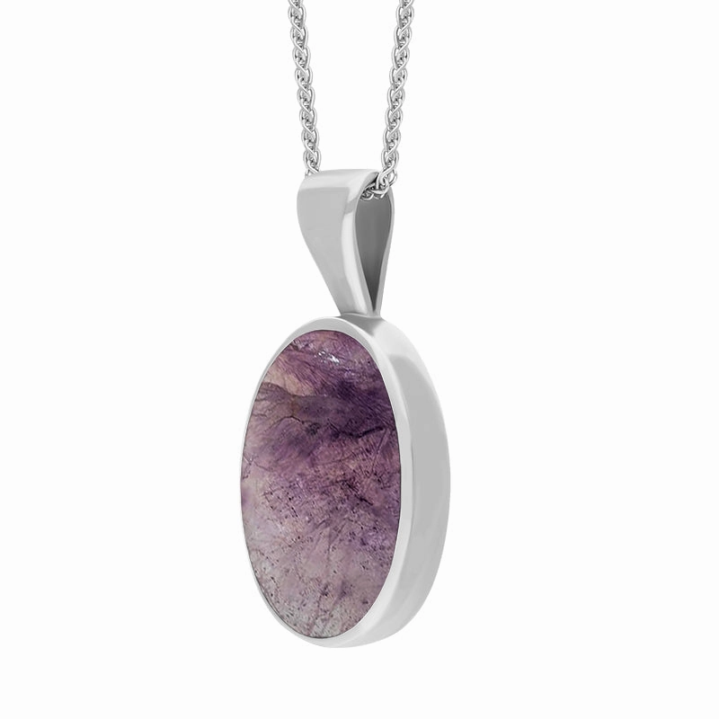 18ct White Gold Blue John Oval Necklace