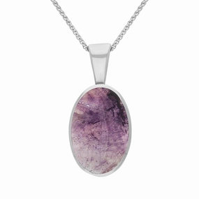 18ct White Gold Blue John Oval Necklace