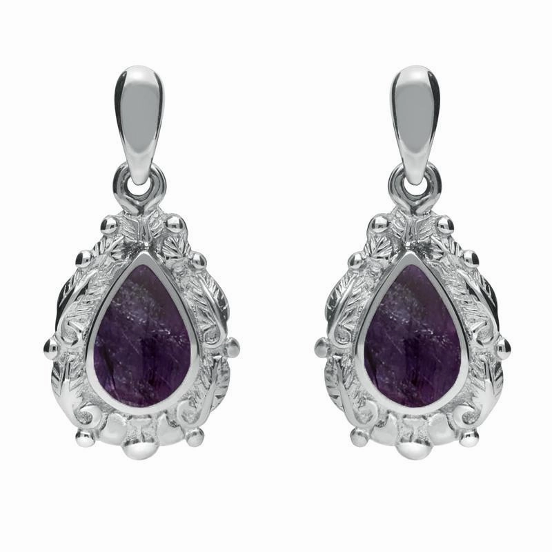 18ct White Gold Blue John Pear Shaped Leaf Drop Earrings