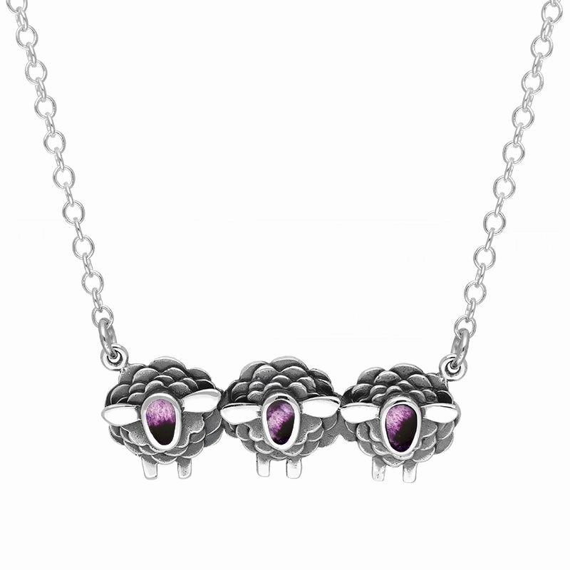 18ct White Gold Blue John Three Sheep Necklace