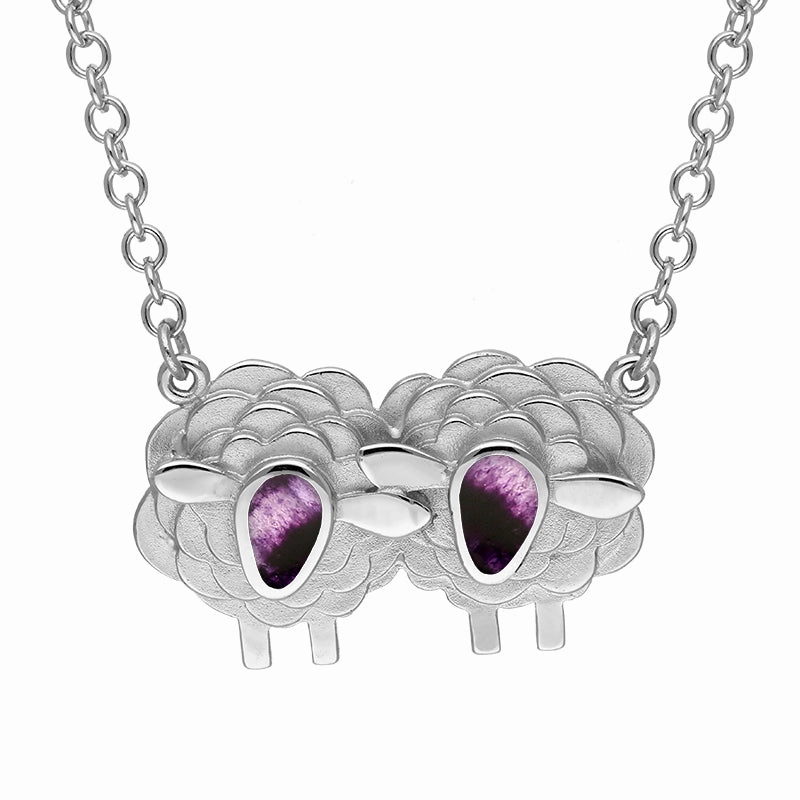 18ct White Gold Blue John Two Large Sheep Necklace