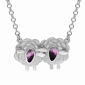 18ct White Gold Blue John Two Large Sheep Necklace