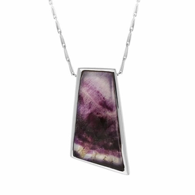 18ct White Gold Blue John Unique Tapered Oblong Necklace D