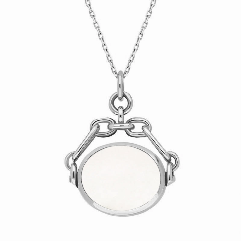 18ct White Gold Blue John White Mother Of Pearl Double Sided Swivel Fob Necklace