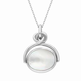 18ct White Gold Blue John White Mother of Pearl Oval Swivel Fob Necklace