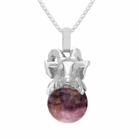 18ct White Gold Blue John Zodiac Aries 8mm Bead Pendant