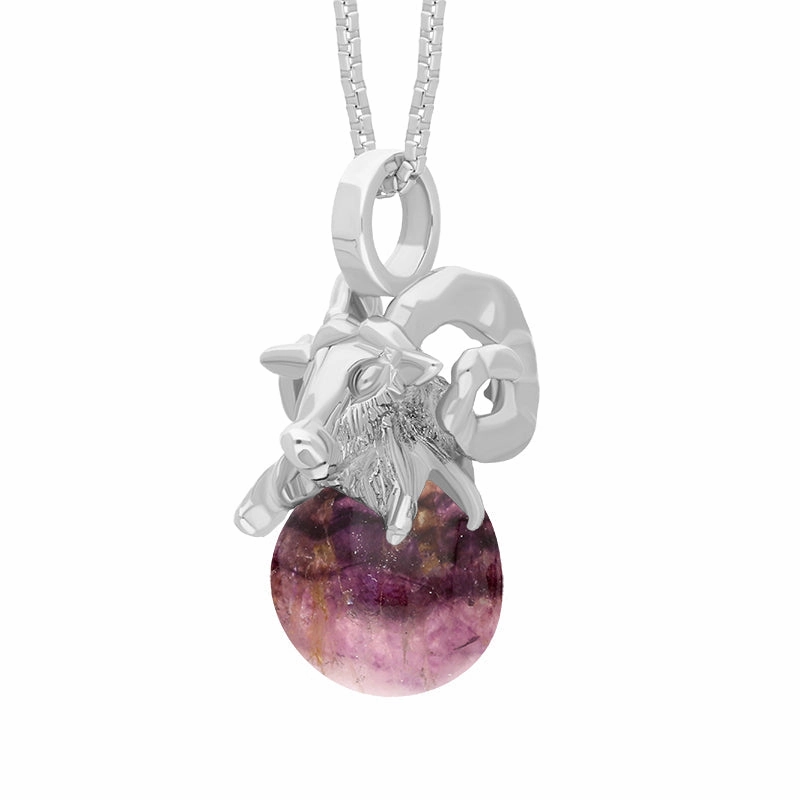 18ct White Gold Blue John Zodiac Aries 8mm Bead Pendant
