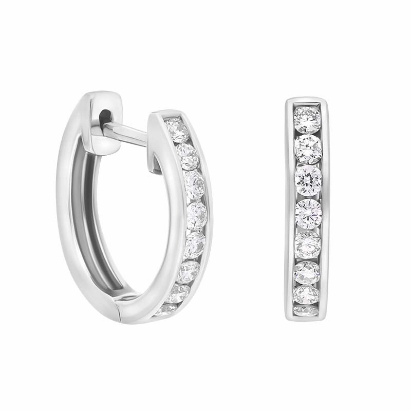18ct White Gold Diamond 0.24ct channel Set Hoop Earrings