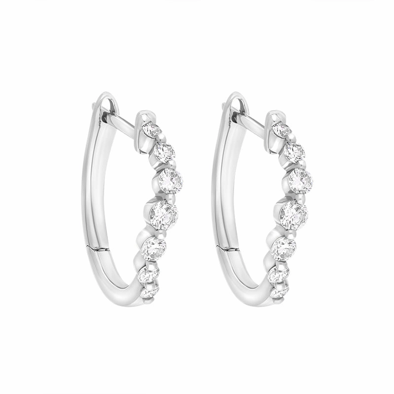 18ct White Gold Diamond 0.32ct Claw Set Hoop Earrings