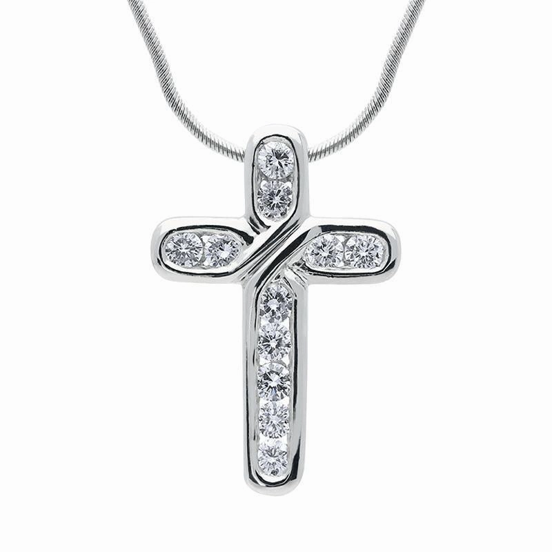 18ct White Gold Diamond Brilliant Cut Cross Necklace D