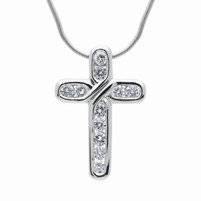 18ct White Gold Diamond Brilliant Cut Cross Necklace D