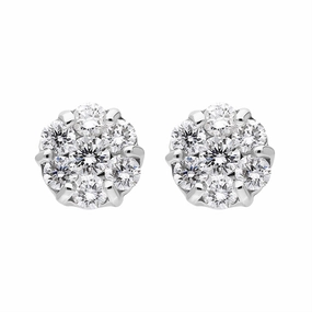18ct White Gold Diamond Cluster Stud Earrings