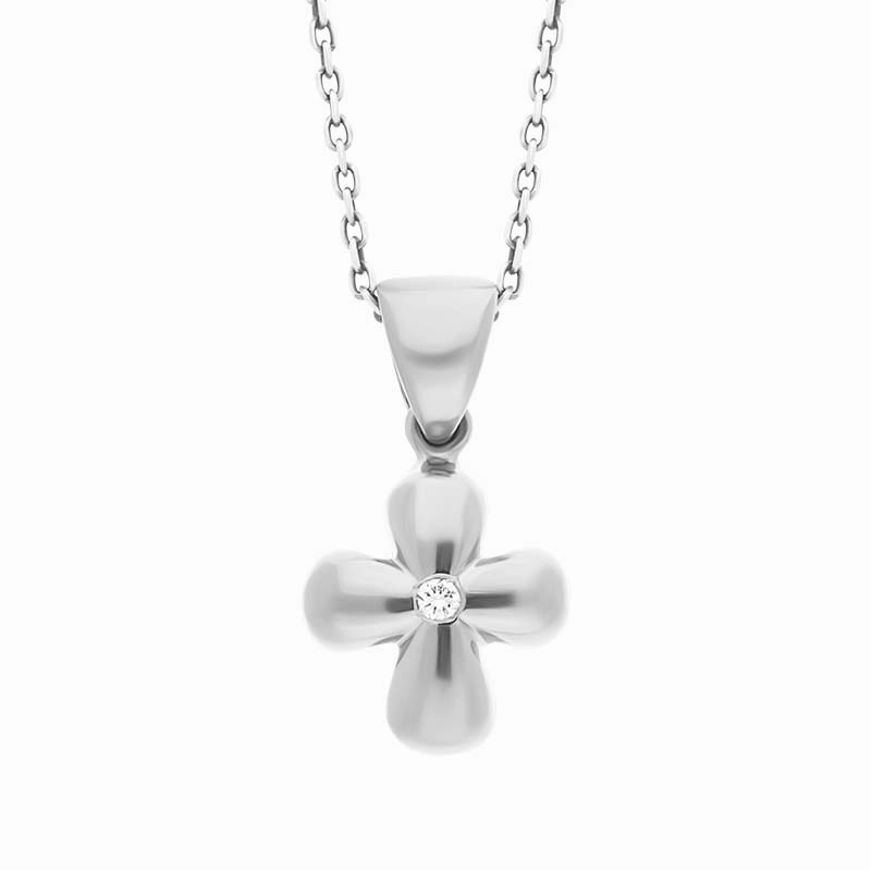 18ct White Gold Diamond Cross Pendant D