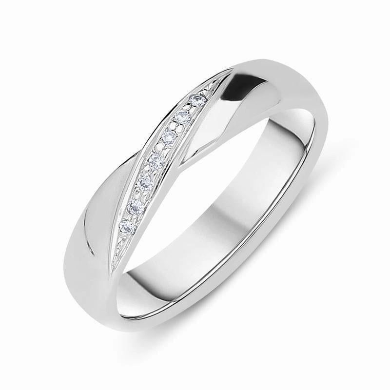 18ct White Gold Diamond Crossover Wedding Ring D