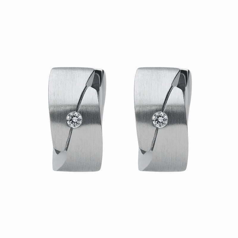 18ct White Gold Diamond Engraved Satin Hoop Earrings