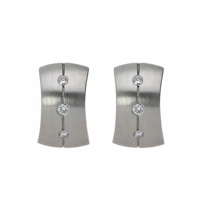 18ct White Gold Diamond Engraved Satin Hoop Earrings