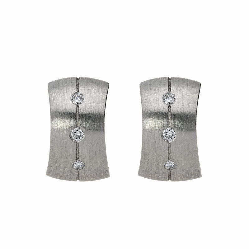 18ct White Gold Diamond Engraved Satin Hoop Earrings