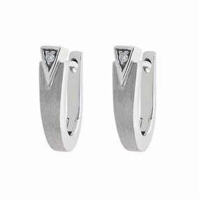 18ct White Gold Diamond Geometric Satin Hoop Earrings
