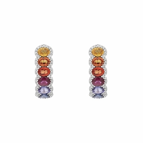 18ct White Gold Diamond Multicoloured Sapphire Hoop Earrings