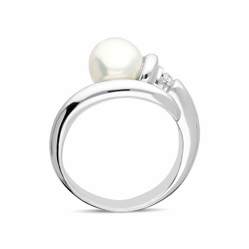 18ct White Gold Diamond Pearl Wrap Ring