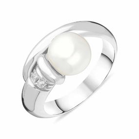 18ct White Gold Diamond Pearl Wrap Ring