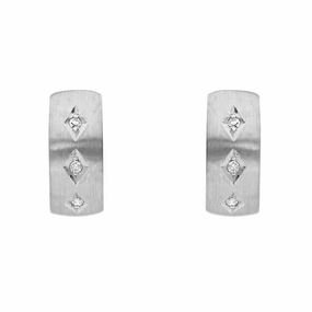 18ct White Gold Diamond Satin Finish Hoop Earrings D
