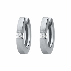 18ct White Gold Diamond Satin Hoop Earrings