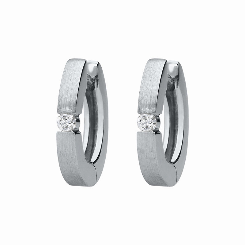 18ct White Gold Diamond Satin Hoop Earrings