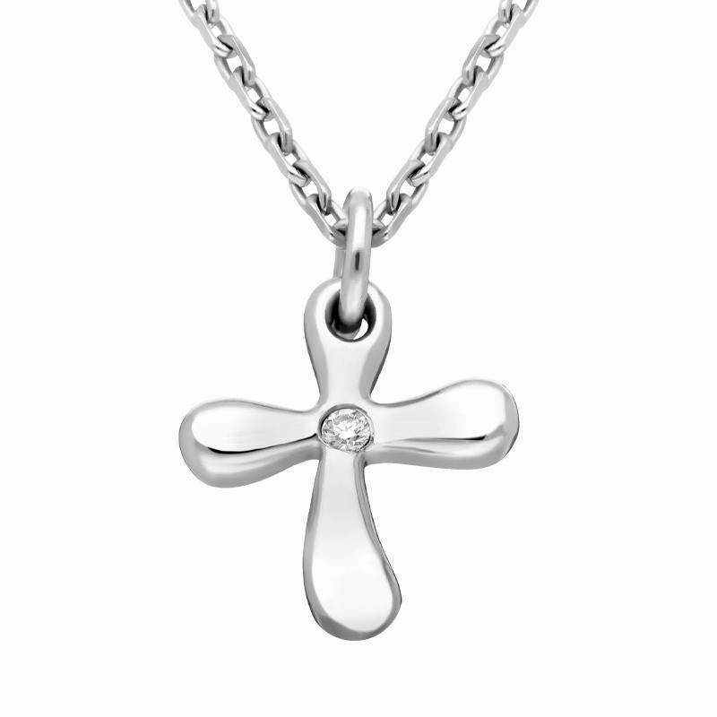 18ct White Gold Diamond Solitaire Curvy Cross Necklace