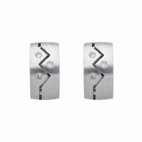 18ct White Gold Diamond ZigZag Satin Hoop Earrings