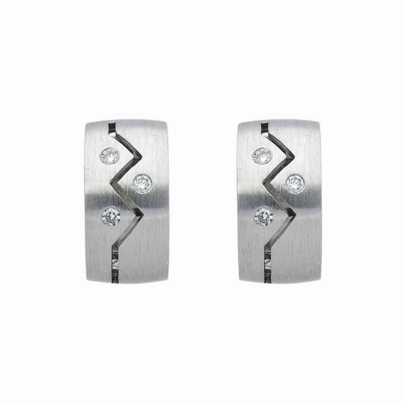 18ct White Gold Diamond ZigZag Satin Hoop Earrings