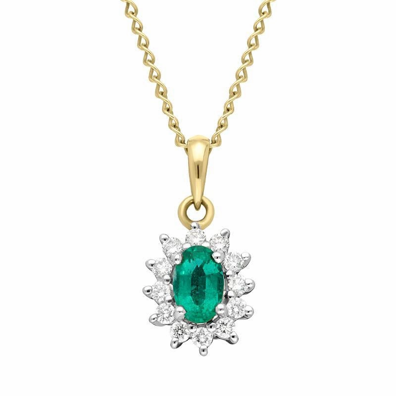 18ct White Gold Emerald and Diamond Cluster Necklace