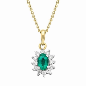 18ct White Gold Emerald and Diamond Cluster Necklace