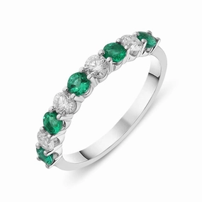 18ct White Gold Emerald and Diamond Half Eternity Ring