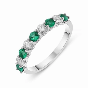 18ct White Gold Emerald and Diamond Half Eternity Ring