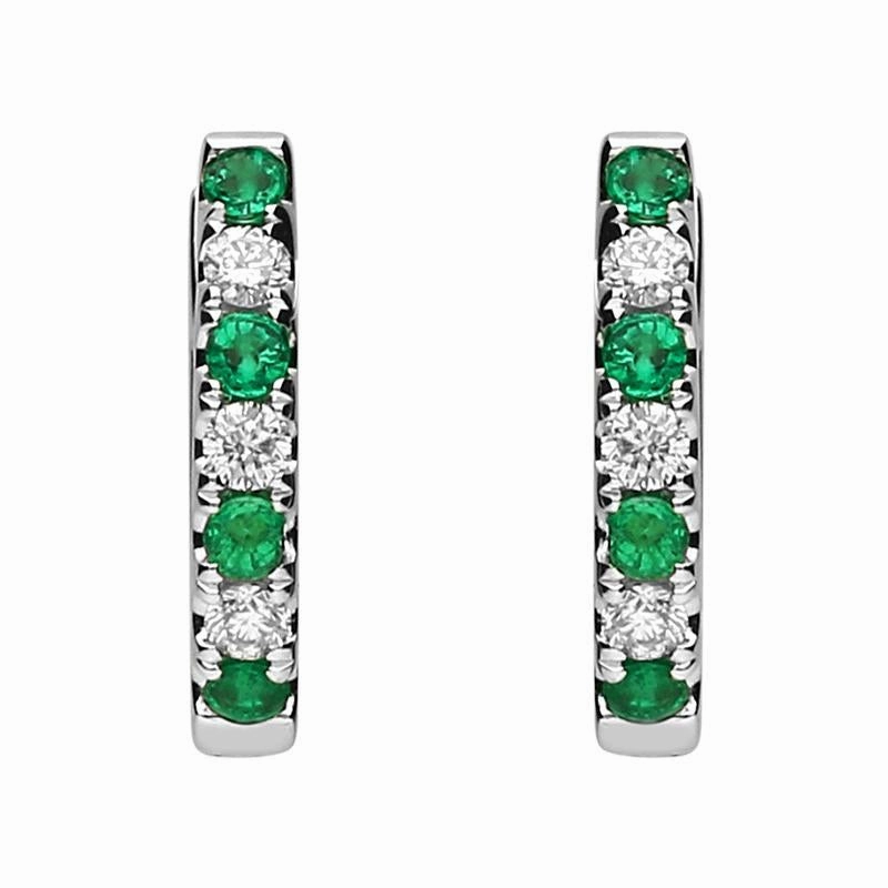 18ct White Gold Emerald and Diamond Huggie Hoop Earrings