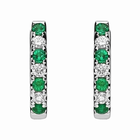 18ct White Gold Emerald and Diamond Huggie Hoop Earrings