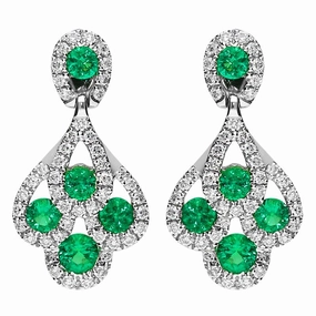 18ct White Gold Emerald and Diamond Peacock Earrings