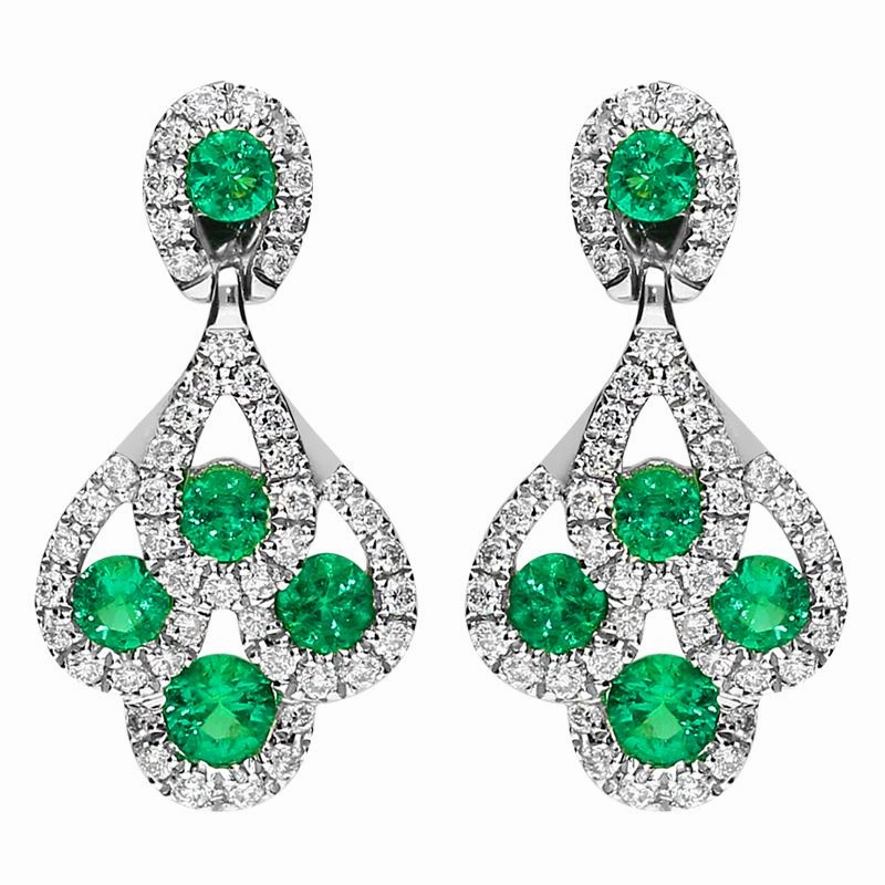 18ct White Gold Emerald and Diamond Peacock Earrings
