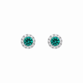 18ct White Gold Emerald and Diamond Round Stud Earrings
