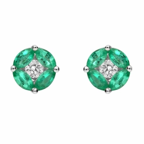 18ct White Gold Emerald and Diamond Stud Earrings