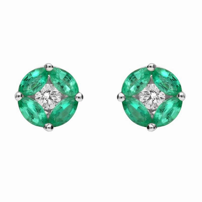 18ct White Gold Emerald and Diamond Stud Earrings