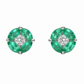18ct White Gold Emerald and Diamond Stud Earrings
